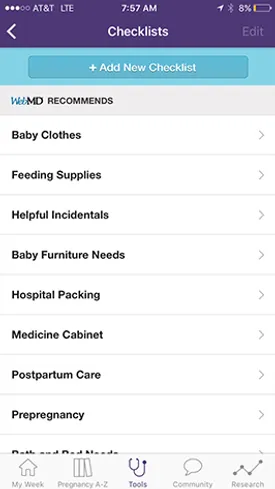 Screenshot of the WebMD Pregnancy App